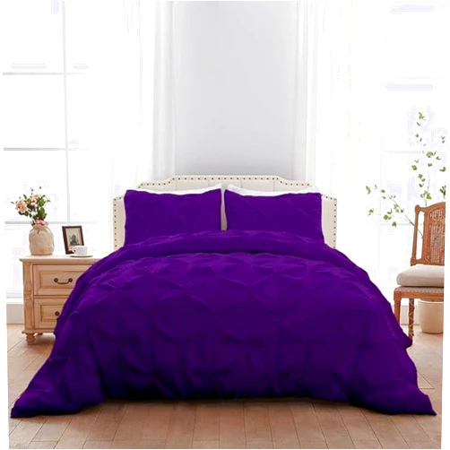 FlyCotton 800 Thread Count 3 Pcs Pinch Pleated Duvet Cover Set Super King Purple 100% Egyptian Cotton with Zipper Closure & Corner Ties Luxurious Design Pinch Pleated Duvet Cover + 2 Pillowcases
