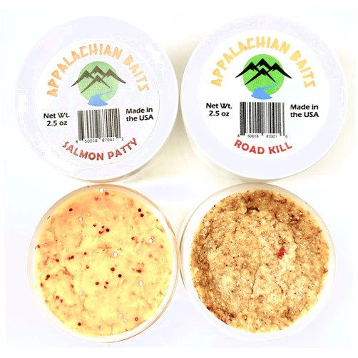 Appalachian Baits Salmon Patty/Road Kill Combo, Soft Sinking Dough Bait, Scented, (Trout, Steelhead, Panfish), 2.5 oz, 2 Count