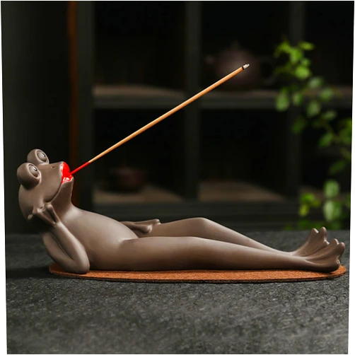 ChangWanna Frog Incense Stick Holder - Ceramic Insence Burner Ash Catcher, Insense Stand with 45 Sandalwood Sticks, Ornament for Aromatherapy/Yoga/Meditation/Home Living Room Office Decor