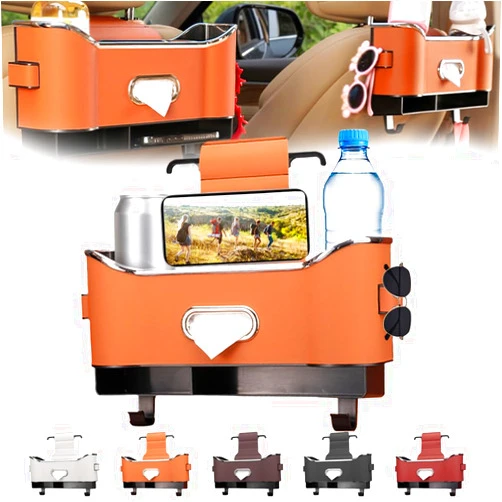 FANSUIT Carstyles Seat Back Bag, 2025 New Multifunctional Car Seat Back Storage Box, Universal Back Seat Car Organizer, Car Tissue Organizer Back Seat With 2 Drink Cup Holder (Orange)