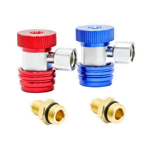 FRIOCASA R134a Quick Coupler Adapter, Adjustable R134a Adapter fittings High/Low Pressure Side Manual Adapters for A/C System Evacuation Recharging, 1/4