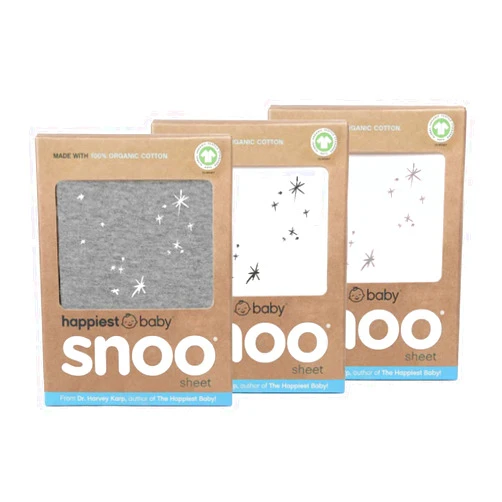 Happiest Baby SNOO Bassinet Fitted Sheet - 100% Organic Cotton Nursery Bedding - Fits SNOO Sleeper Crib Mattress - 3-Pack Bundle (White, Grey, Pink)