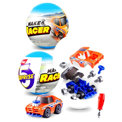 Mini Brands 5 Surprise Make-A-Racer Race Car Vehicle Themed Novelty Unboxing Toy Collectible Mini's by ZURU (2 Capsules)