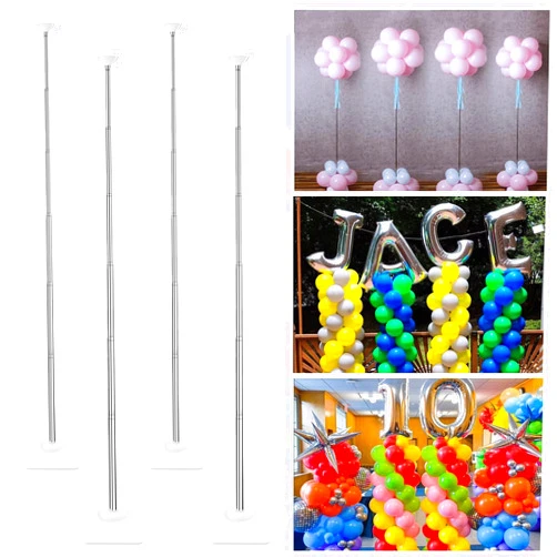 YALLOVE Telescopic Balloon Column Stand, Set of 4, 80 Inch Stainless Steel Balloon Tower Holder, Table Balloon Centerpieces, and Balloon Stand for Floor 2-in-1 Kit