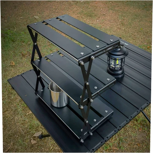 CAYNUT Shelf Three-Layer Folding Aluminum Alloy Outdoor Camping Home Kitchen Floral Light 1.6KG