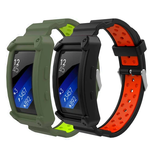 MoKo Watch Band Compatible with Gear Fit2 / Gear Fit2 Pro, [2-PACK] Soft Silicone Replacement Sport Band for Samsung Gear Fit 2 SM-R360 / Fit 2 Pro Smart Watch - Black & Red + Gray & Green