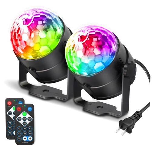 NEQUARE [2-Pack]Disco Ball DJ Party Lights Sound Activated with Remote Control Strobe Lamp 7 Modes Stage Light for Home Room Dance Parties Karaoke Halloween Christmas Birthday Decorations