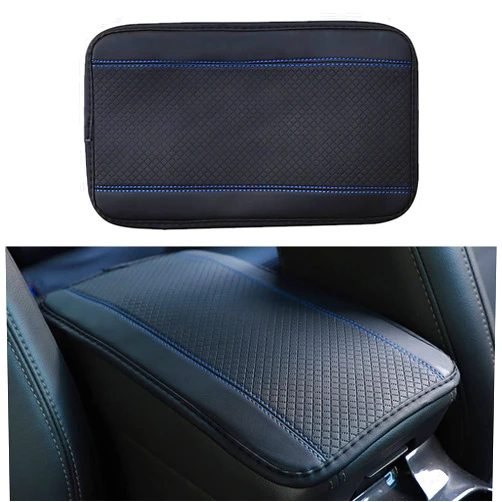 Miytsya Four Seasons Universal Armrest Box Mat, Fiber Leather Embossing, Waterproof Car Armrest Seat Cover Center Console Mat (Blue)