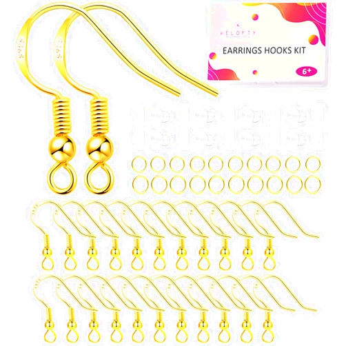 Kelofty 925 Sterling Gold Earring Hooks | 600 PCS Kelofty Fish Hook Earrings Making Kit with Rubber Earring Backs Stoppers & Open Jump Rings, French Ear Wires Fish Hooks for DIY Jewelry Making (Gold)