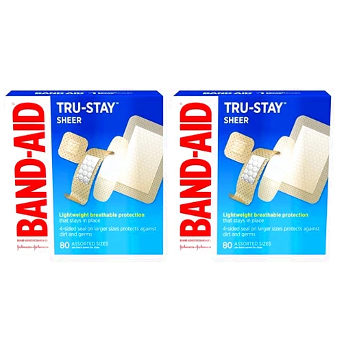 Band-Aid Brand Tru-Stay Sheer Strips Adhesive Bandages for First Aid and Wound Care, Assorted Sizes, 80 ct (Pack of 2)