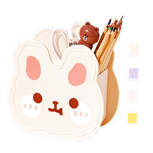 Hibucuo Acrylic Pen Pencil Brush Holder, Kawaii Cute Bear Bunny Desktop Organizer Decoration Korean Japanese Stylish Office Stationery Cosmetics Storage Box for Kids Office Make Up Brush