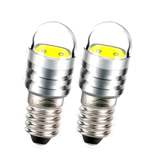 Ruiandsion 2pcs 6V E10 Base LED Upgrade Bulb COB 2W Replacement for Lamps Flashlights Torch Light Bulbs,6000K White