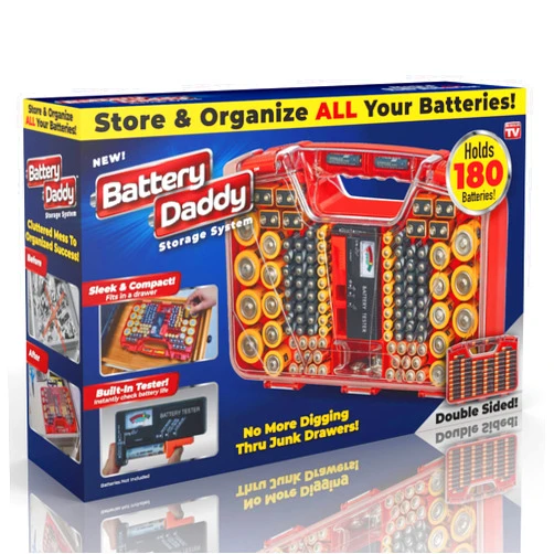 Ontel Battery Daddy - Battery Organizer Storage Case with Tester, Stores & Protects Up to 180 Batteries, Clear Locking Lid, As Seen On TV