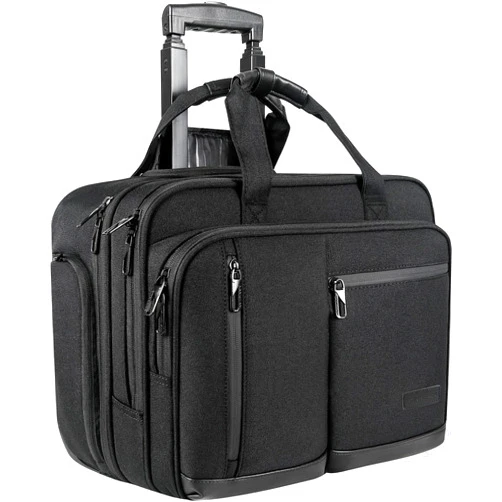 VANKEAN 17.3 Inch Rolling Laptop Bag, Waterproof Overnight Rolling Bags, Laptop Bags for Travel/Work/Business, Stylish Carry on Briefcase, Black