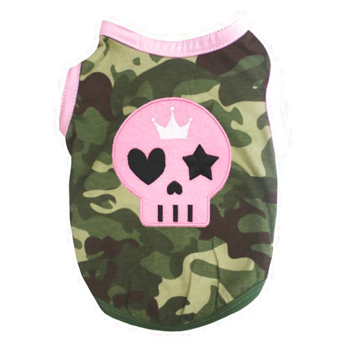 Petitebella Pink Skull Face Puppy Dog Shirt (Camouflage, Medium)