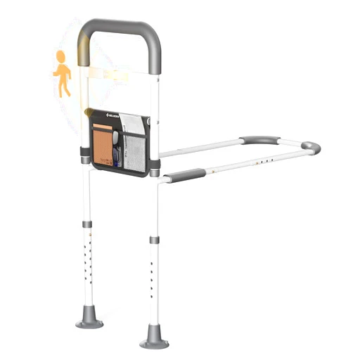 Beloems Bed Rails Elderly Adults Safety: Side Assist Grab Bar Handrails for Seniors with Motion Sensor LED Light Pouch - Adjustable Bed Cane Portable Handle Bedside Railing - Fits Twin Full Queen King Grey