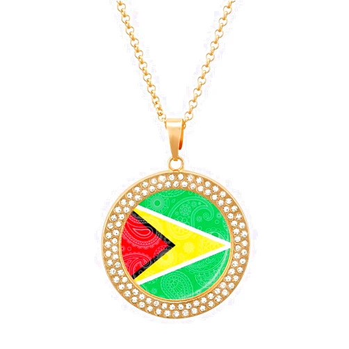 MHXYZHW11757 Guyana Flag Paisley Pattern Funny Necklace with Printed Pendant Custom Diamond Jewelry Personalized for Women Men Gold Silver