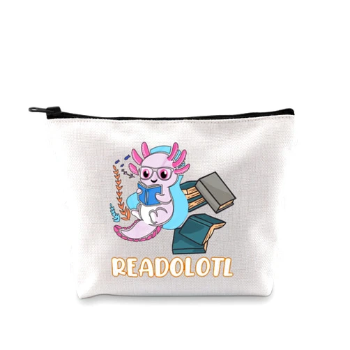 GJTIM Axolotl Gifts Bookish Gifts Readolotl Makeup Bag Funny Axolotl Book Reading Zipper Pouch Bookworm Gifts for Readers Book Lovers (Readolotl Bag)