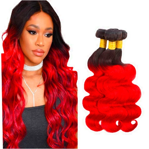 CnumGunm 22 24 26 inch CnumGunm Red Human Hair Bundles 1B/Red Body Wave 3 Bundles Brazilian Unprocessed Remy Hair Ombre Bundle