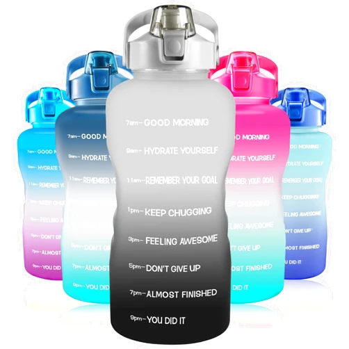EYQ 128oz Leakproof Free Drinking Water Bottle with Motivational Time Marker, BPA Free for Fitness, Gym and Outdoor Sports (Black/Gray Gradient)