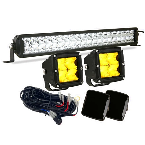 BIGLION.X 22 Inch Amber/6000k ATV UTV LED Light Bar 2PCS 3Inch Flood Amber/Yellow LED Light Pods 8000LM with Wiring Harness LED Light Bar Kit for Trucks ATV UTV jeep