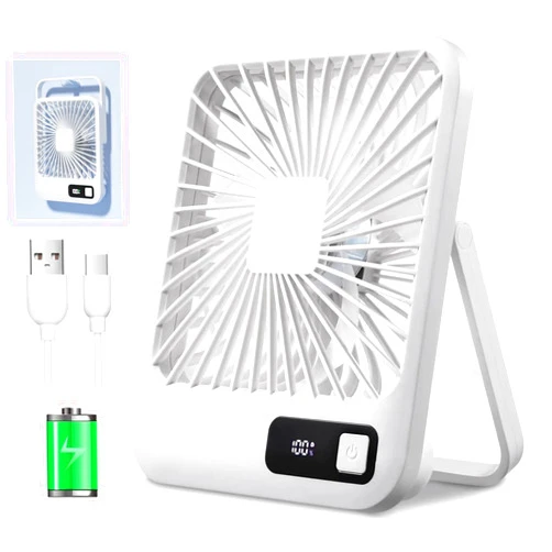 KAMISAFE Desk Fan Battery Operated Fan, USB Rechargeable Desktop Fans Small Quiet 180° Foldable Portable Fan for Office Bedroom Travel Outdoor, 5 Speeds Adjustable, LED Power Display