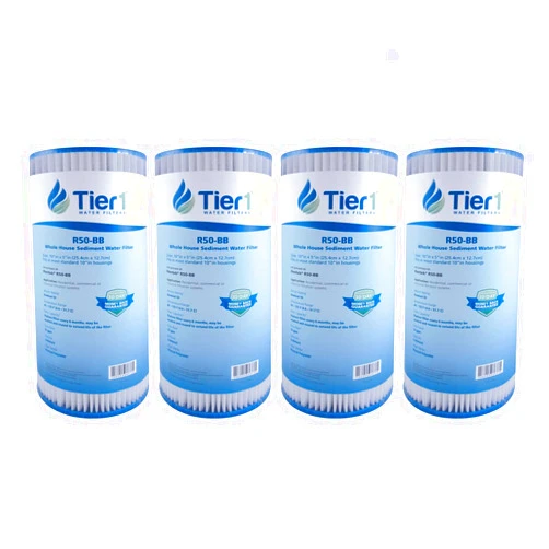 Tier1 50 Micron 10 Inch x 4.5 Inch | 4-Pack Pleated Polyester Whole House Sediment Water Filter Replacement Cartridge | Compatible with Pentek R50-BB, 155053-43, SPC-45-1050, Home Water Filter