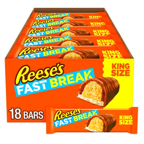 REESE'S FAST BREAK Peanut Butter Nougat King Size, Candy Bars, 3.5 oz (18 Count)