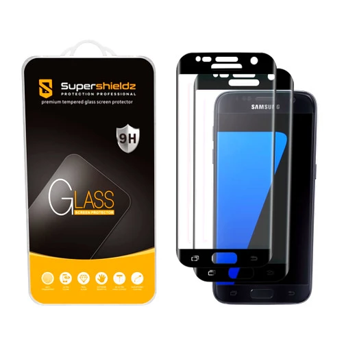 Supershieldz (2 Pack) Designed for Samsung Galaxy S7 Tempered Glass Screen Protector, (Full Screen Coverage) Anti Scratch, Bubble Free (Black)