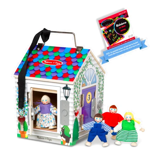 Melissa & Doug Deluxe Wooden Doorbell House & 1 Scratch Art Mini-Pad Bundle (02505)