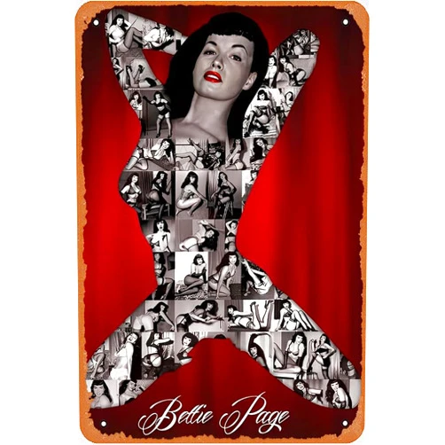 Muecddoa Bettie Page S&M Iron Painting Wall Poster Metal Vintage Band Tin Signs Retro Garage Plaque Decorative Living Room Garden Bedroom Office Hotel Cafe Bar, 8 x 12 Inch…