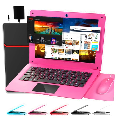 G-Anica Laptop Computer(10.1 inch), Quad Core Powered by Android 12.0, Netbook Computer with Wifi, Webcam and Bluetooth, Mini Laptop with Bag, Mouse, and Mouse Pad for Kids and Adults（Pink）