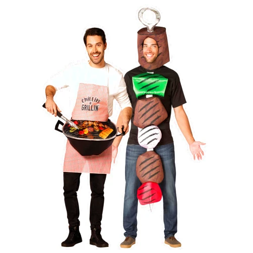 Rasta Imposta Halloween Couples Costume Set, Grill Master Apron with BBQ & Beef Kebab, Adult One Size, Unisex