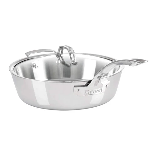 Viking Culinary Contemporary 3-Ply Stainless Steel Sauté Pan, 4.8 Quart, Includes Glass Lid, Dishwasher, Oven Safe, Works on All Cooktops including Induction