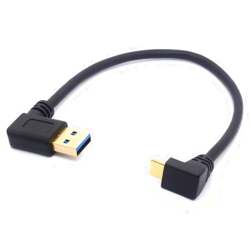GLHONG 25CM USB Type C Extension Cord Gold Plated USB 3.0 Male to 90 Degree Up Down Angle Type C Cable Data USB C Data Sync & Charge Converter Adapter Cable (TypeC 90° Positive to USB 3.0 Right)