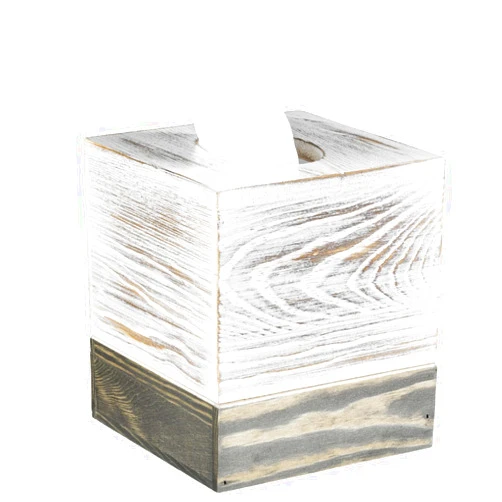 MyGift Coastal Chic Square Tissue Box Cover, Two-Tone Whitewashed Solid Wood Facial Tissue Box Dispenser Cover with Vintage Graywashed Base and Easy Slide-Out Bottom Panel, 5.5 x 5.5 x 6.3 Inches