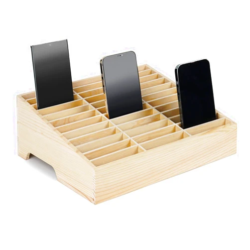 Lzttyee Wooden 36-Grid Cell Phones Storage Box Desktop Mobile Phone Holder Organizer for Office School Classroom (36-Grid)