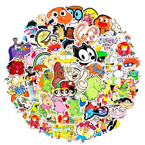 TWSTYFAL 90s Cartoon,Cool Cartoon Stickers for Kids Water Bottle, 50pcs Waterproof Vinyl Decal for Teen Laptop Phone Bike Skateboard, Cute Girl Compute Travel Case Sticker