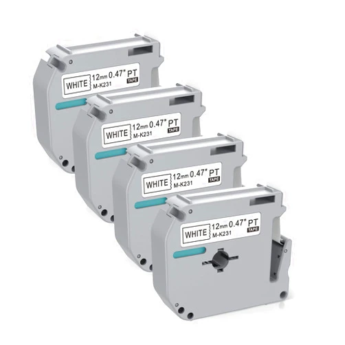 HOLAPRO 4 x Label Maker Tape Replacement for Brother P Touch M Tape M-K231 M-K231s MK231 MK-231 M231 12mm 0.47 White, Compatible with Brother P Touch PT-M95,PT-90,PT-70,PT-65,PT-85 Label Maker Refills,26.2 Ft