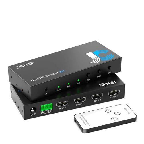 JCHICI HDMI Switch 3 in 1 Out 4K@60Hz, 4 Ports HDMI Switcher Splitter Selector with Remote, Support HDCP 2.2 HDR 10+ Dolby Vision/Atmos 18Gbps CEC for Apple TV Game PC PS4 5 Pro Xbox Roku
