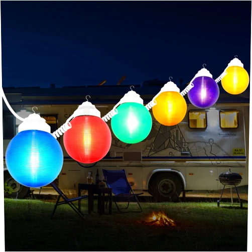 Encoidoz 27.5FT Outdoor Globe Patio String Lights - 6pcs Colored 6in Diameter Acrylic Globe Patio Lights with 6+2pcs 6W A60 Filament LED Glass Bulbs (2700K, Warm White)