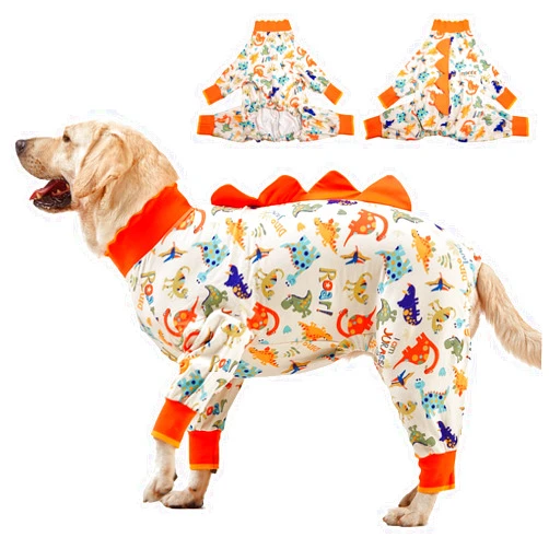 LovinPet Big Dog Onesie, Large Dog Pajamas, Anti Licking, Post Surgery Recovery Dog Clothes, Large Dog Jammies,Lightweight Stretch Jersey Knit Jurassic Blue Prints Dog Clothing, UV Protection/Medium