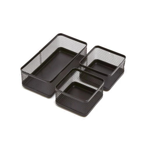 1InTheOffice Mesh Collection Desk Drawer Organizer Tray 3 Compartment - Stackable, Matte Black