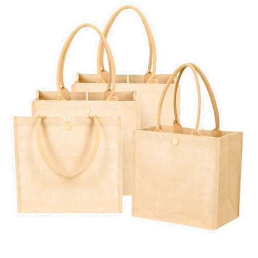 Jazpyne Burlap Tote Bags 4 Pack Jute Tote Bags with Handles and Button (13.7'' x 12.1'' x 7.6'') Reusable Shopping Bags Blank Gift Bags for Party Beach Trip Bridesmaid Wedding DIY