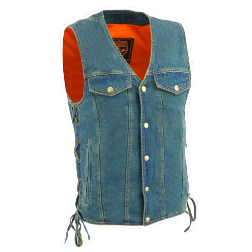 Milwaukee Leather DM1360 Men's Classic Blue Denim Motorcycle Biker Riders Vest w/Adjustable Side Laces