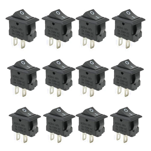 yueton 12 Pack Modern Light Switch AC 3A/250V 6A/125V 2 Pin I/O SPST Snap in Mini Boat Rocker Switch for for Electronics Projector and Home Repair