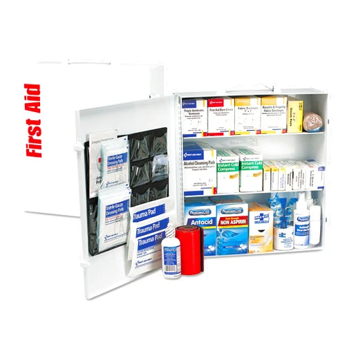 First Aid Only 90575 3-Shelf First Aid Kit for Businesses, ANSI B+ Compliant Metal First Aid Cabinet with Medications, 675 Pieces White