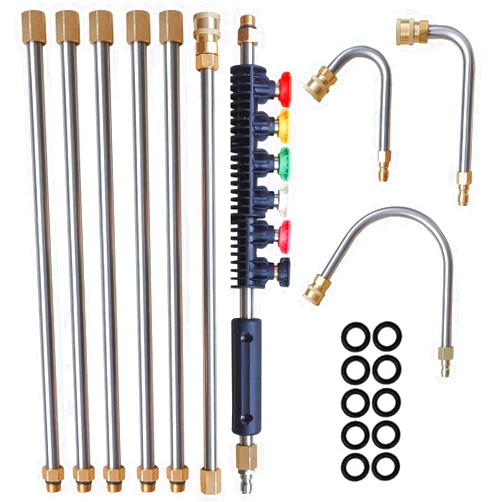 Xiny Tool Pressure Washer Extension Wand, 10 Pack Power Washer Lance with 5 Atomization Nozzle Tips,1 Gutter Cleaner Attachment Curved Rod, 1/4
