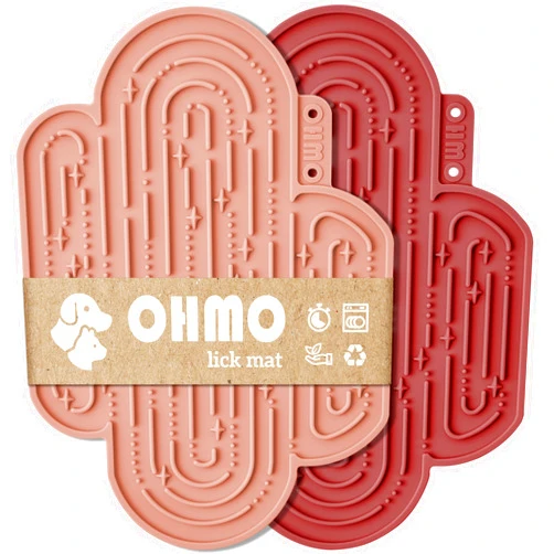 OHMO-Cactus Lick Mat for Dogs and Cats(2 Pack) Easy to Clean Pet Slow Feeder with Suction Cups, Licking Pad for Anxiety Relief and Boredom Reduction(Coral&Mars)