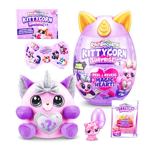 Rainbocorns Kittycorn Surprise Series 2 (Bengal Cat) by ZURU, Collectible Plush Stuffed Animal, Surprise Egg, Sticker Pack, Slime, Ages 3+ for Girls, Children